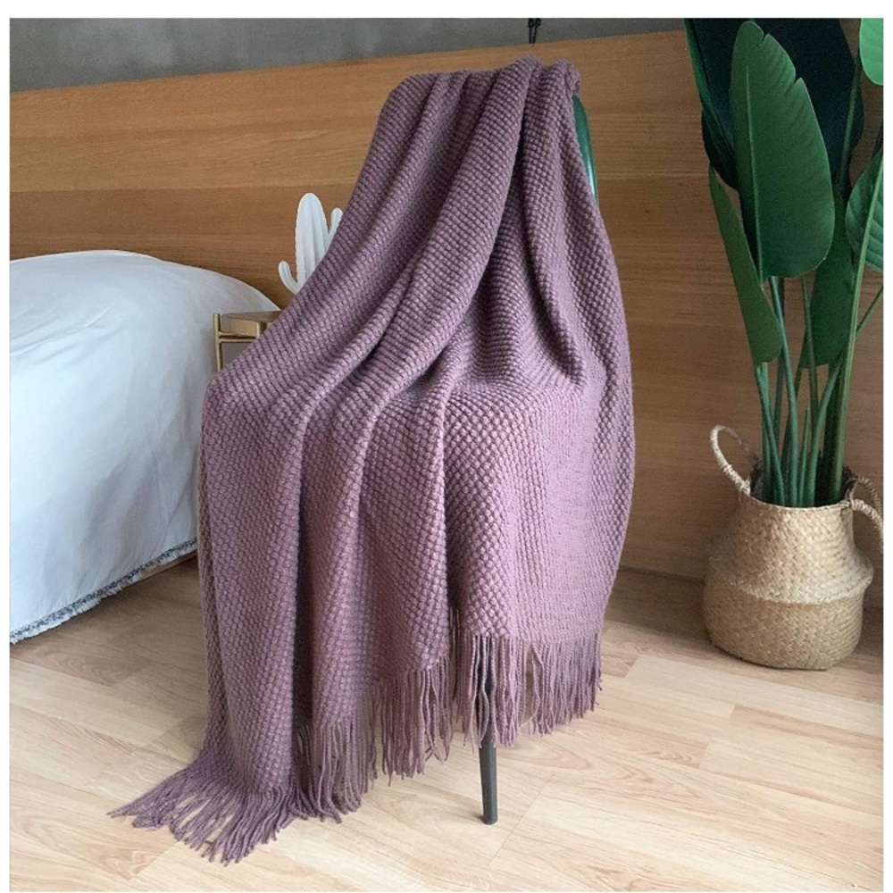 Rustic Orange Warm Cozy Knit Chic Tassel Living Room/Bed Blanket/Shawl/Cover - Picture 12 of 16